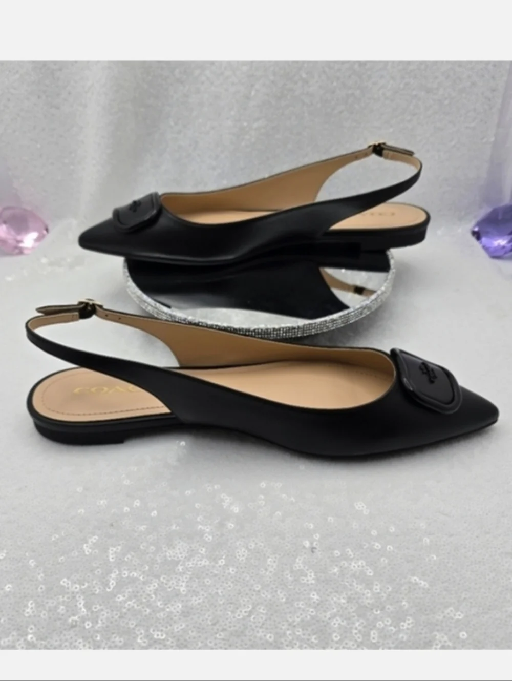 Coach Veda Class Slingback Flats Black Leather Women's 10